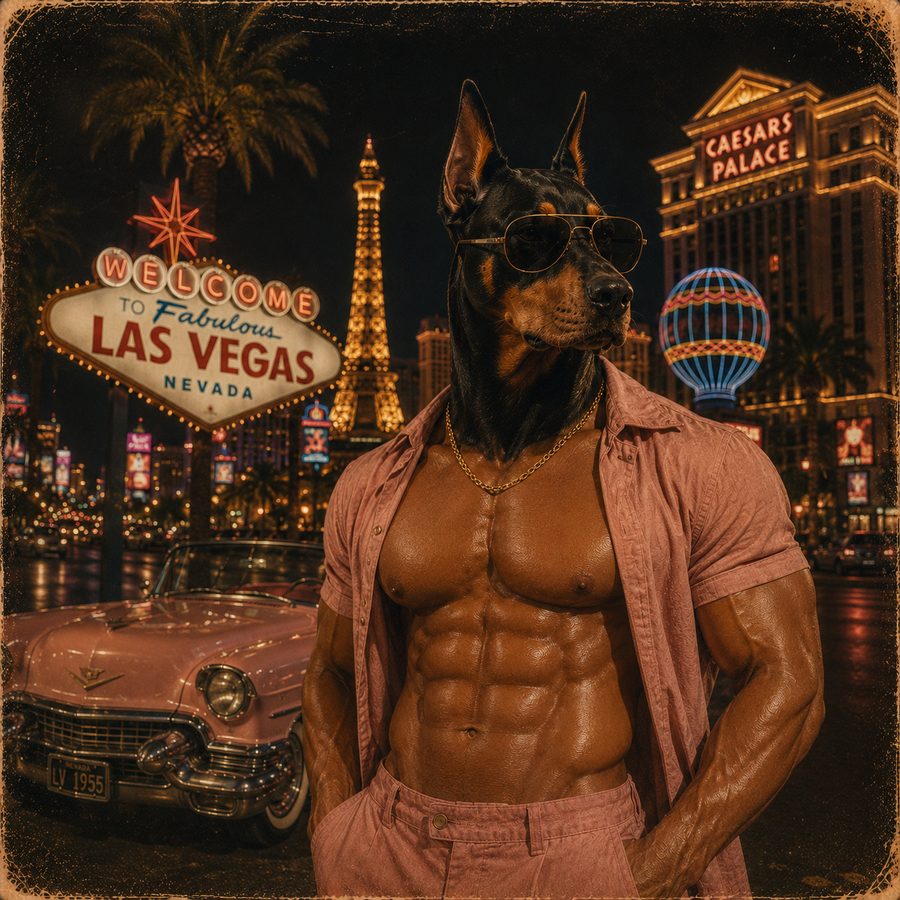 Dober-Man Ken — Vegas muscle in a pink shirt
